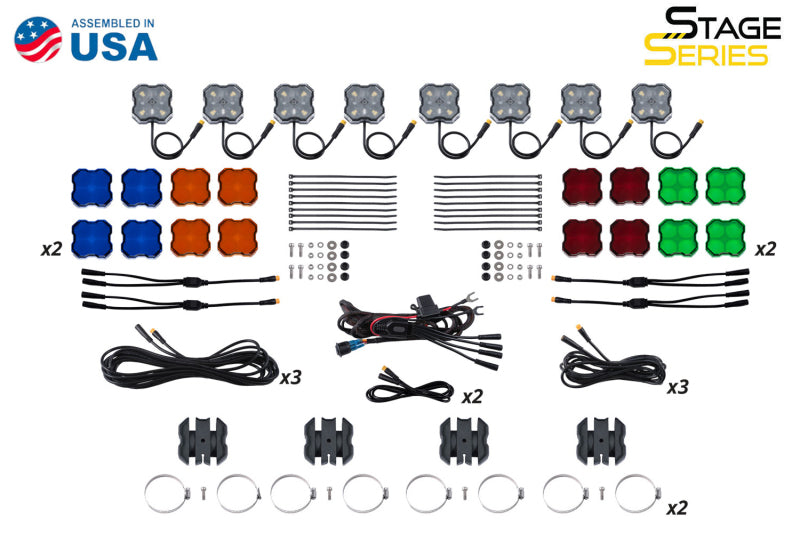 Diode Dynamics Stage Series SXS Rock Light Installer Kit - RGBW M8 w/Controller (8-pack) - DD7753C