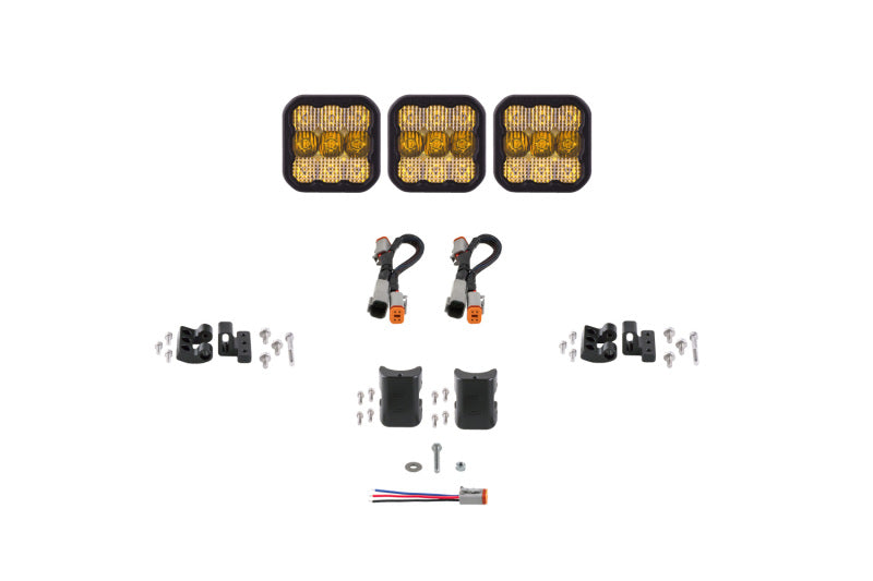 Diode Dynamics SS5 Sport Universal CrossLink 3-Pod Lightbar - Yellow Combo - DD6793