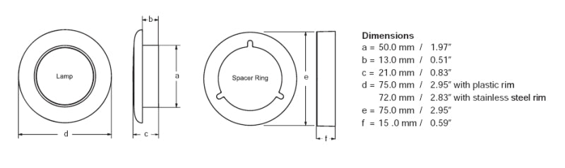 Hella 0500 Series Slim Line White 12V DC Round Soft LED Courtesy Light w/ White Plastic Rim