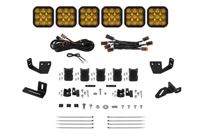 Diode Dynamics Prinsu/Sherpa Roof Racks SS5 6-Pod CrossLink Mounting Kit - Sport Yellow Driving - DD7819