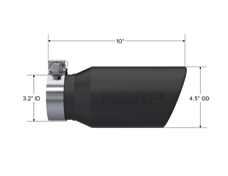 MBRP Universal Tip 4.5in OD / 3.2in Inlet / 10in Length / Angled Cut Rolled End - Black - T5196BLK