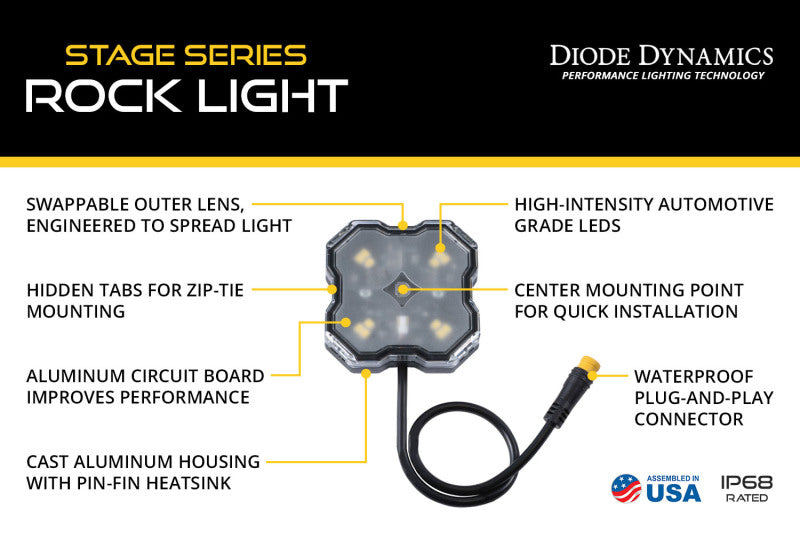 Diode Dynamics Stage Series SXS Rock Light Installer Kit - RGBW M8 w/Controller (4-pack) - DD7751C