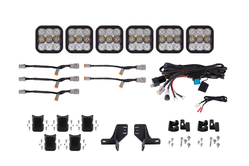 Diode Dynamics Bronco SS5 6-Pod CrossLink Grille Lightbar Kit Pro - White Combo - DD7270