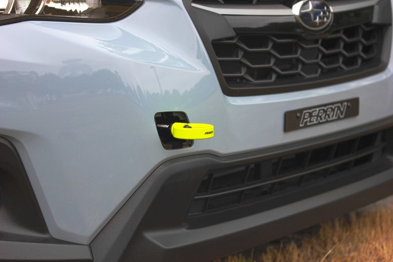 Perrin 2022 Subaru WRX / 18-21 Crosstrek / 14-21 Forester Tow Hook Kit (Front) - Neon Yellow - PSP-BDY-237NY