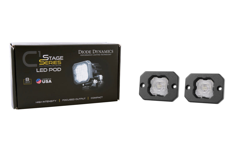 Diode Dynamics Stage Series C1 LED Pod - White SAE Fog Flush ABL (Pair) - DD6850P