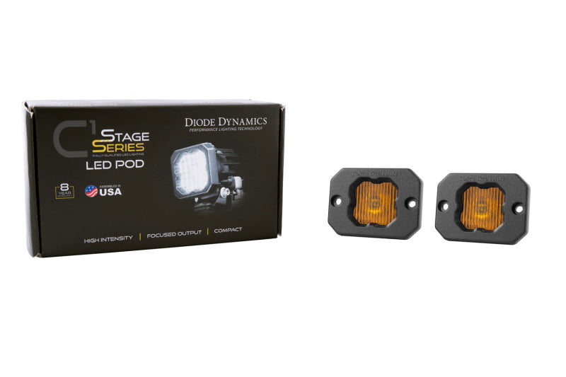 Diode Dynamics Stage Series C1 LED Pod - Yellow SAE Fog Flush ABL (Pair) - DD6851P