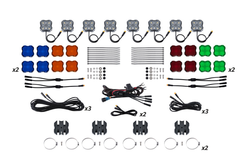 Diode Dynamics Stage Series SXS Rock Light Installer Kit - White Diffused M8 (8-pack) - DD7752