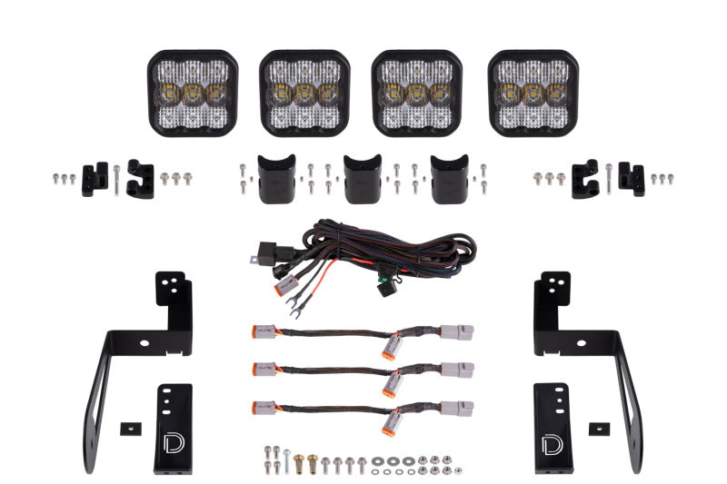 Diode Dynamics Jeep JK SS5 4-Pod CrossLink Grille Lightbar Kit Pro - White Combo - DD7272