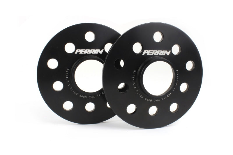 Perrin Subaru 5x114.3/5x100 7mm Slip-On Wheel Spacers - w/ 56mm Hubs/Qty 10 Studs - PSP-WHL-107BK