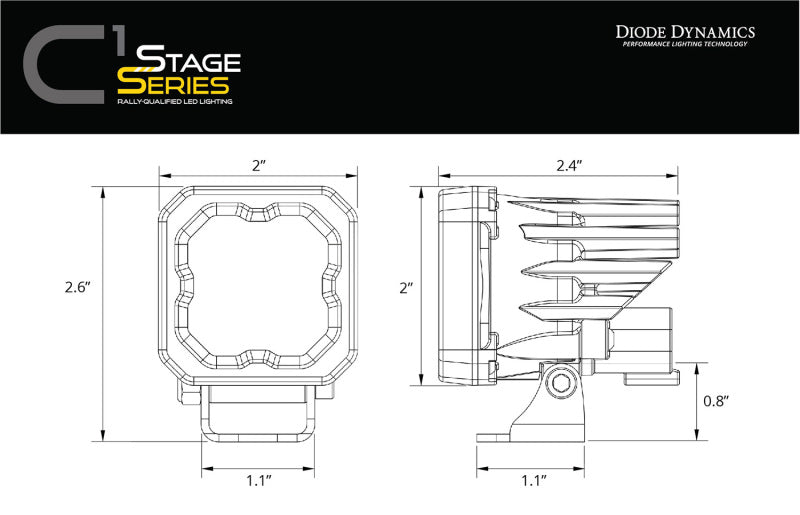 Diode Dynamics Stage Series C1 LED Pod - White SAE Fog Standard ABL (Pair) - DD6847P