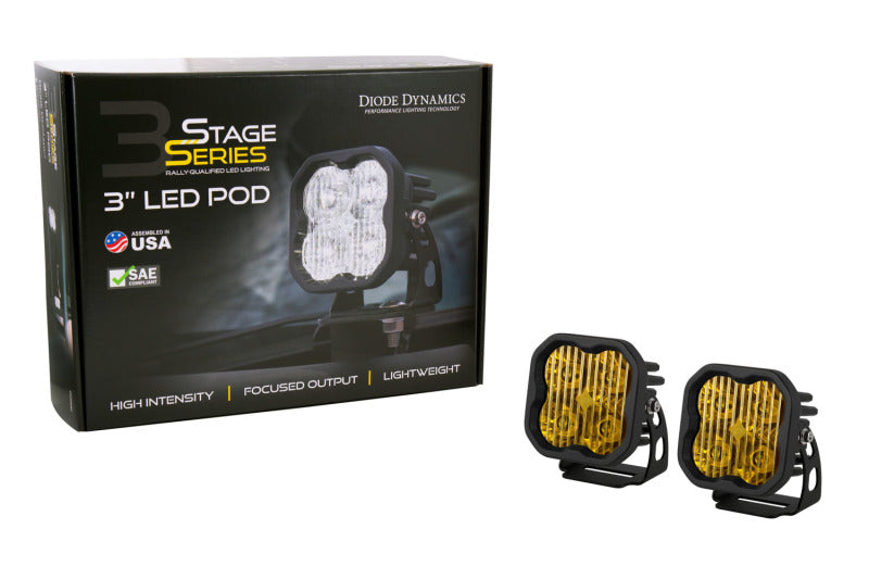 Diode Dynamics SS3 LED Pod Sport - Yellow SAE Fog Standard (Pair) - DD6126P