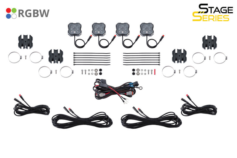 Diode Dynamics Stage Series SXS Rock Light Installer Kit - RGBW M8 w/Controller (4-pack) - DD7751C