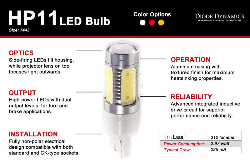 Diode Dynamics 7443 LED Bulb HP11 LED - Amber (Pair) - DD0107P