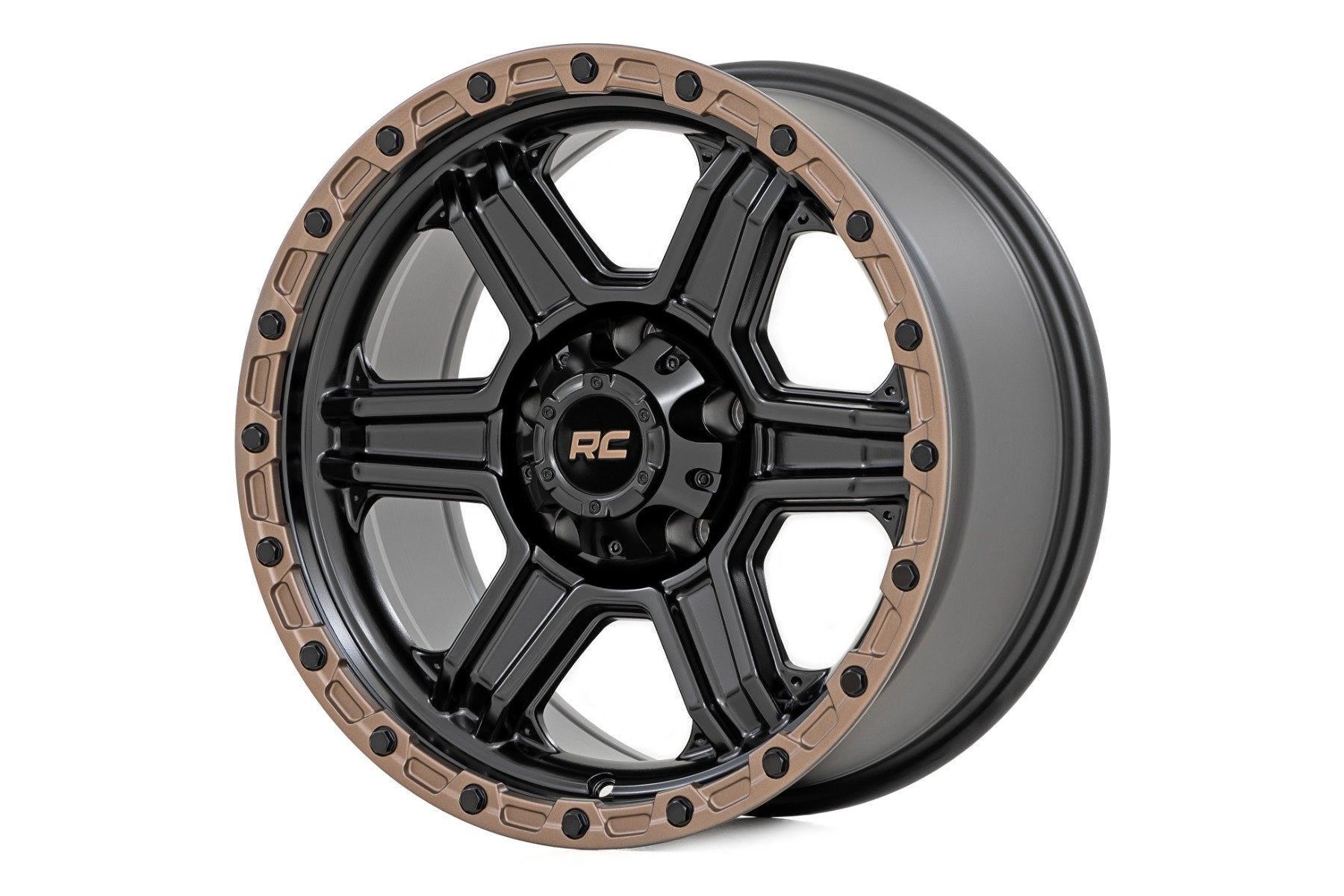 Rough Country 79 Series Wheel | One-Piece | Semi Gloss Black w/Bronze Ring | 18x9 | 6x5.5 | -12mm