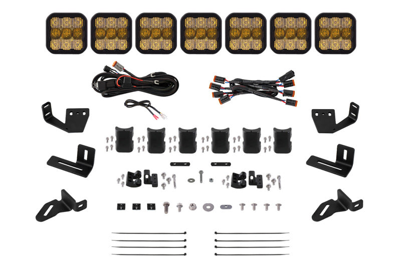 Diode Dynamics Prinsu/Sherpa Roof Racks- SS5 7-Pod CrossLink Mounting Kit - Sport Yellow Combo - DD7825