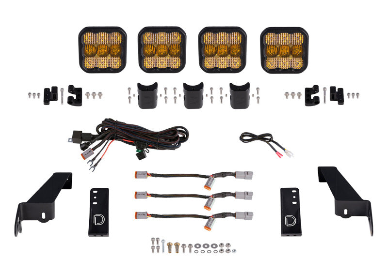 Diode Dynamics Jeep JL SS5 4-Pod CrossLink Grille Lightbar Kit Sport - Yellow Combo - DD6827