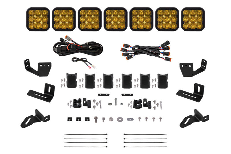 Diode Dynamics Prinsu/Sherpa Roof Racks- SS5 7-Pod CrossLink Mounting Kit - Sport Yellow Driving - DD7827