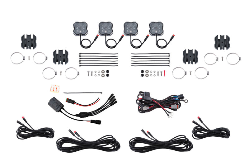 Diode Dynamics Stage Series SXS Rock Light Installer Kit - RGBW M8 w/Controller (4-pack) - DD7751C