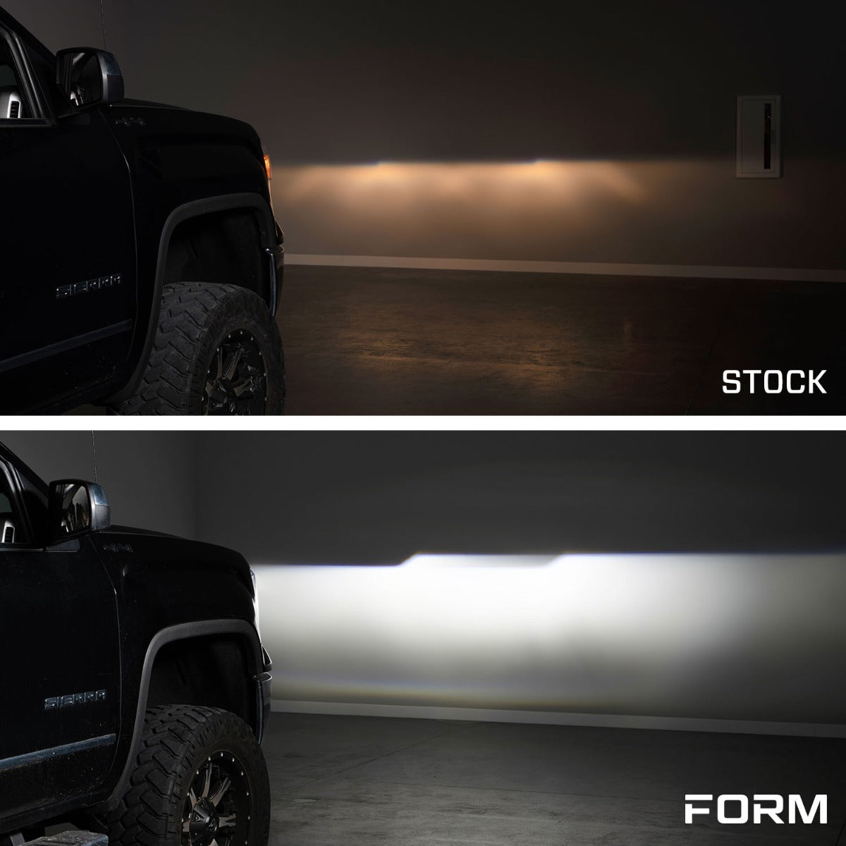 Form Lighting 2014-2018 GMC Sierra 1500 and 2015-2019 GMC Sierra 2500/3500 LED Projector Headlights - Amber DRL - Pair