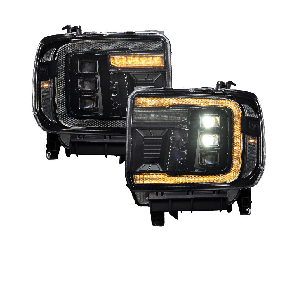 Form Lighting 2014-2018 GMC Sierra 1500 and 2015-2019 GMC Sierra 2500/3500 LED Projector Headlights - Amber DRL - Pair