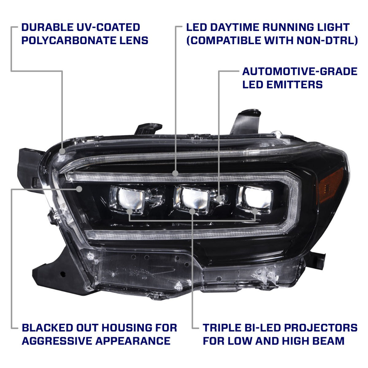 Form Lighting 2016-2023 Toyota Tacoma Sequential LED Projector Headlights with Amber DRL - Pair