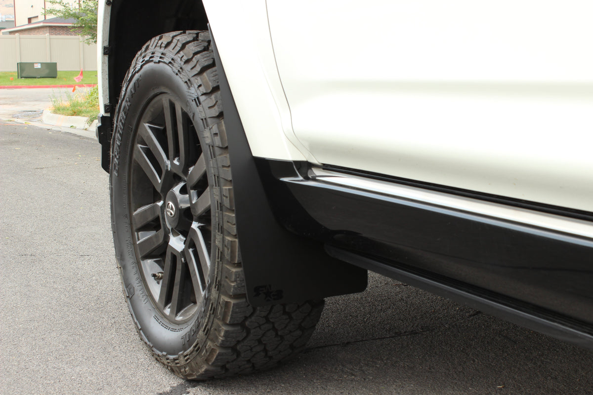 5th Gen 4Runner featuring Rokblokz Original Front Mud Flaps in Black w/ Black Logos