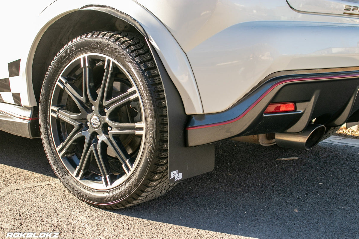 10-17 Nissan Juke NISMO featuring Rokblokz Rally Mud Flaps - rear side view