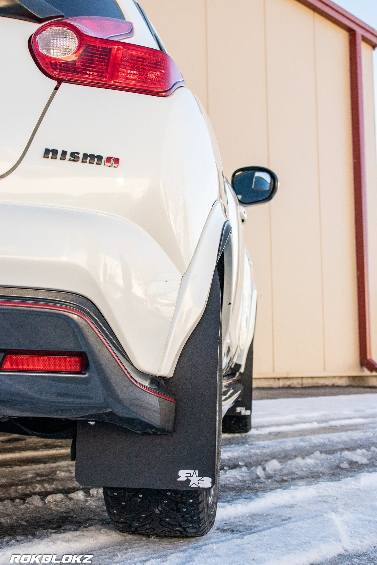 10-17 Nissan Juke NISMO featuring Rokblokz Rally Mud Flaps - Passenger side