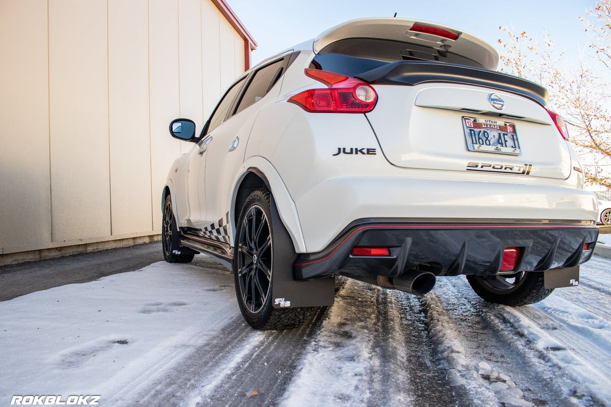 10-17 Nissan Juke NISMO featuring Rokblokz Rally Mud Flaps - driver rear 3/4