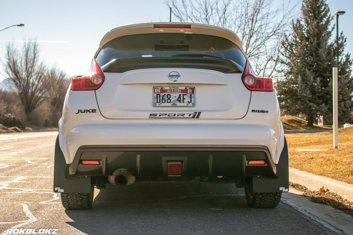 10-17 Nissan Juke NISMO featuring Rokblokz Rally Mud Flaps - rear view