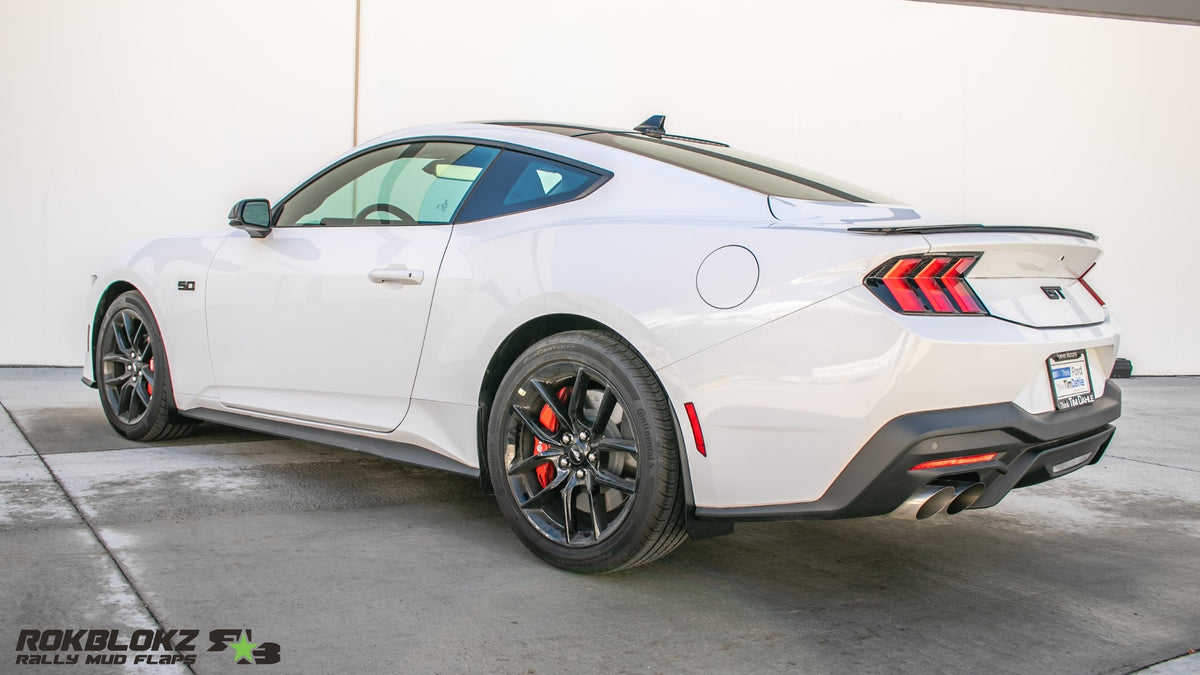 2024 Mustang GT featuring ROKBLOKZ Splash Guards - driver side