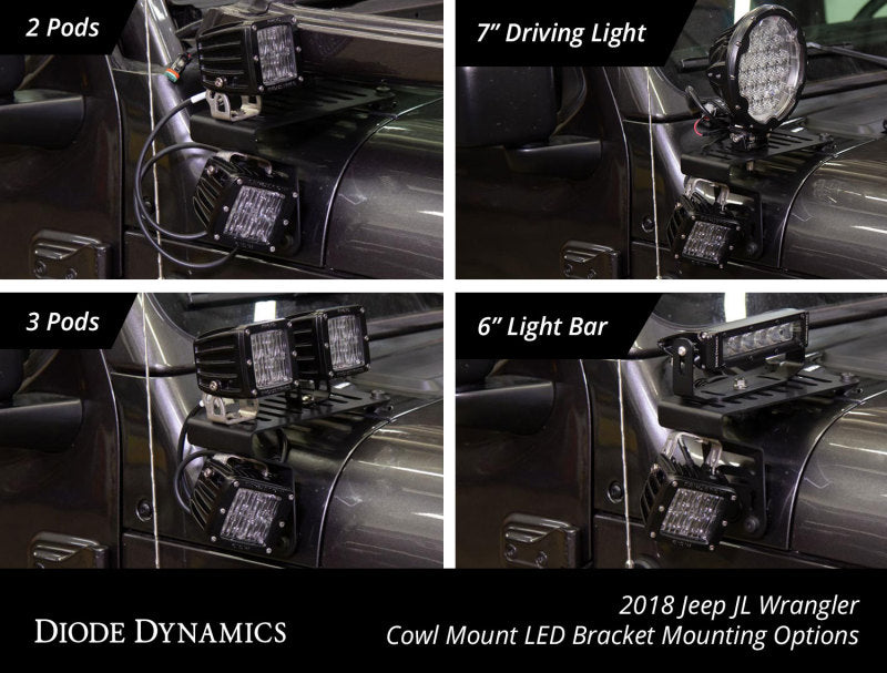 Diode Dynamics 18-21 Jeep JL Wrangler/Gladiator SS3 Cowl LED Bracket Kit - White Sport - DD6553