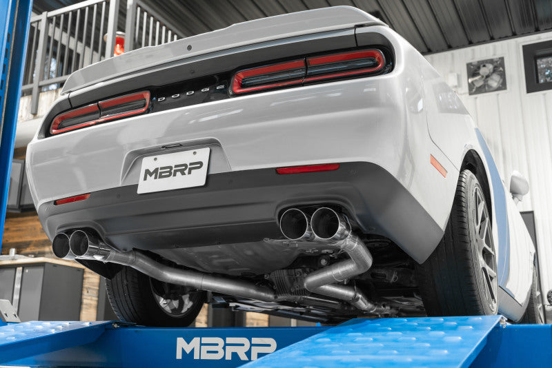 MBRP 15-16 Dodge Challenger RT 5.7L T304 SS 3in Dual Rear Cat-back CF Quad Tips - Street - S71153CF