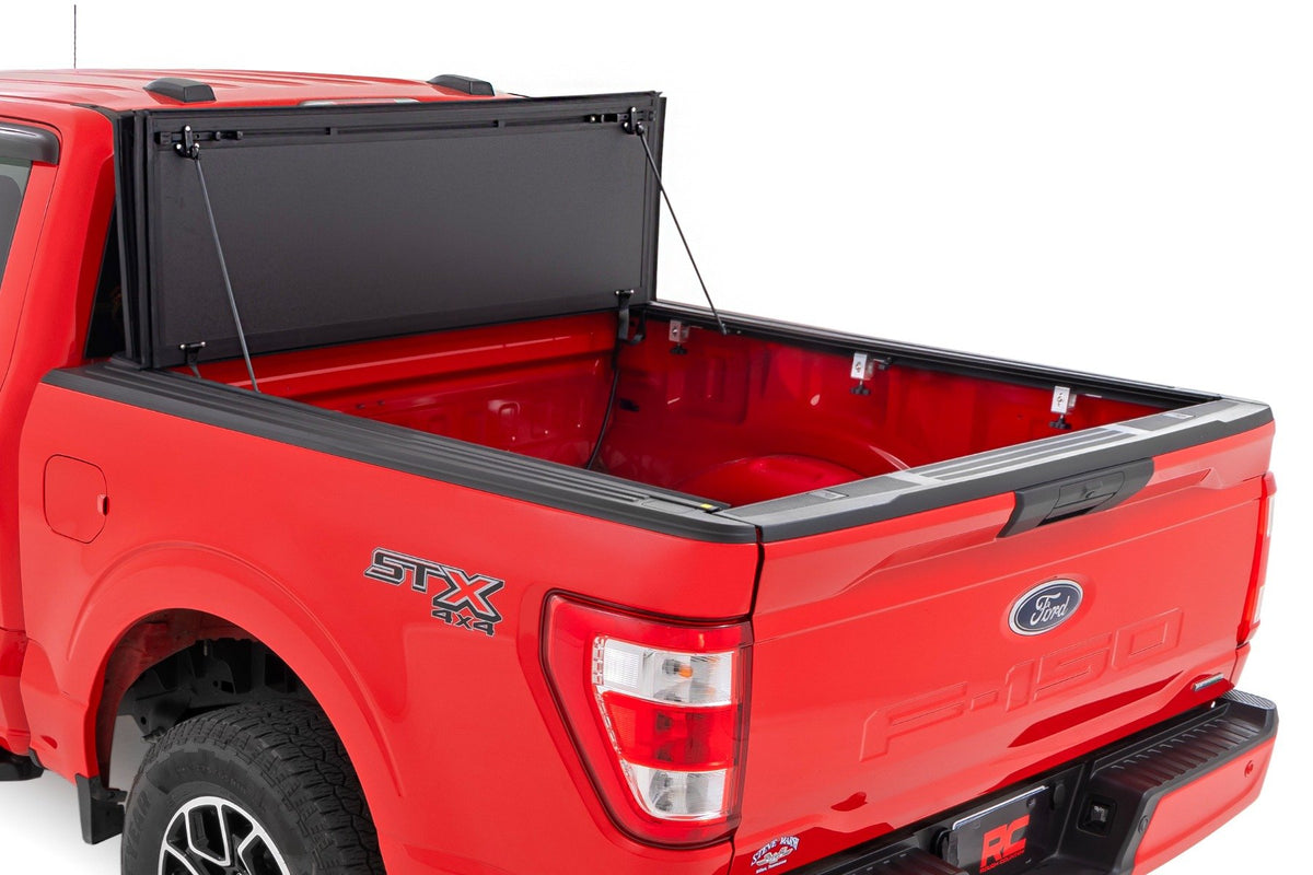 Hard Tri-Fold Flip Up Bed Cover | 5&#39;7&quot; Bed | Ford F-150 2WD/4WD (2015-2020)