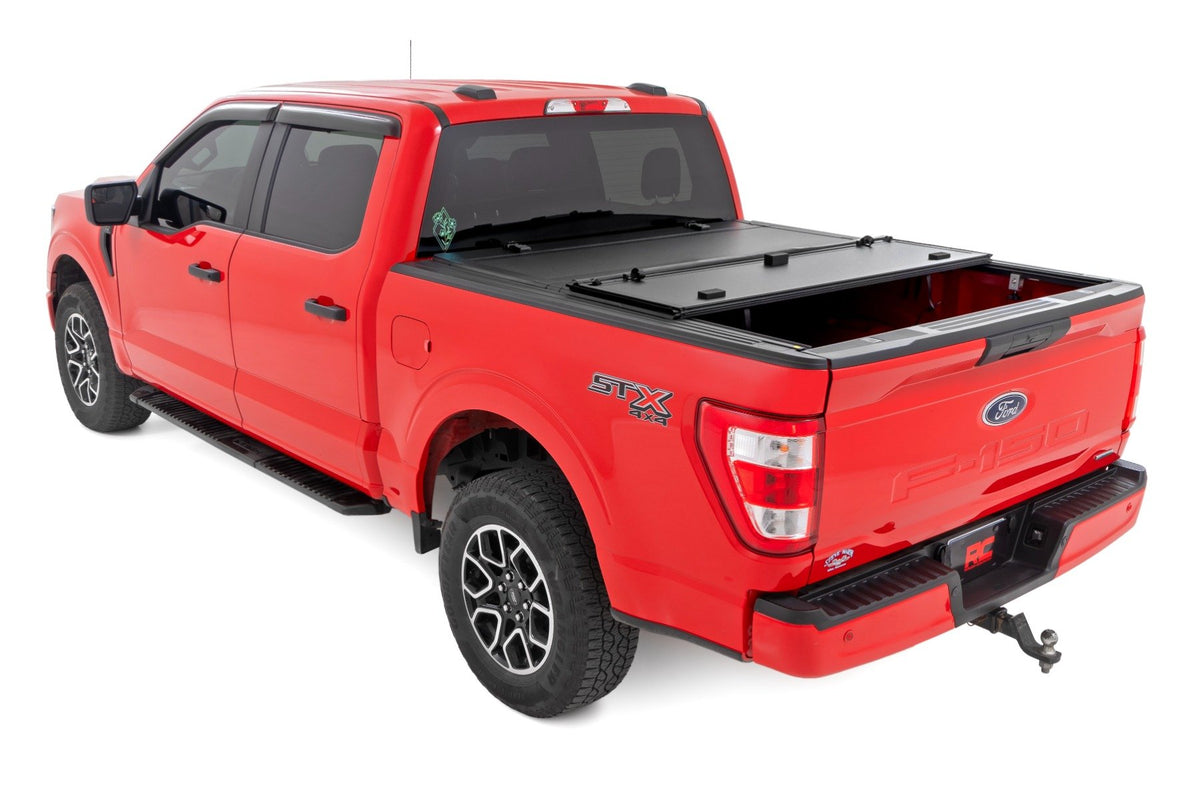 Hard Tri-Fold Flip Up Bed Cover | 5&#39;7&quot; Bed | Ford F-150 2WD/4WD (2015-2020)