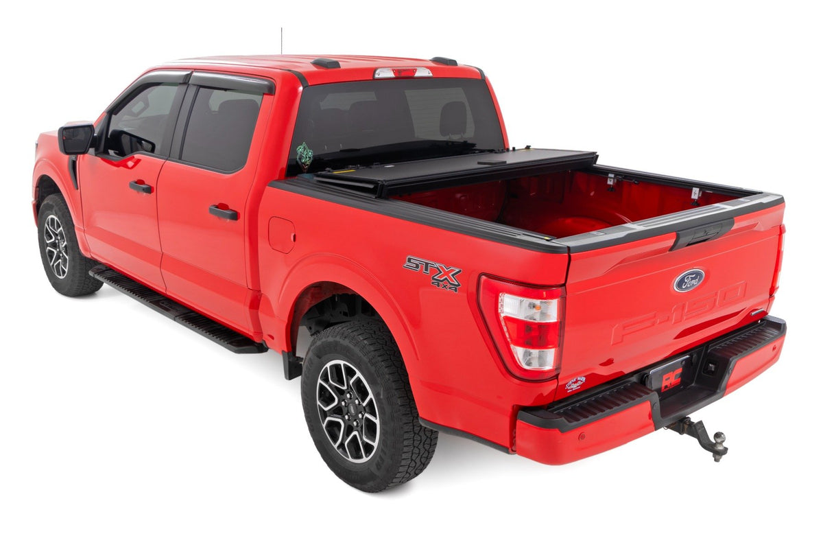 Hard Tri-Fold Flip Up Bed Cover | 5&#39;7&quot; Bed | Ford F-150 2WD/4WD (2015-2020)