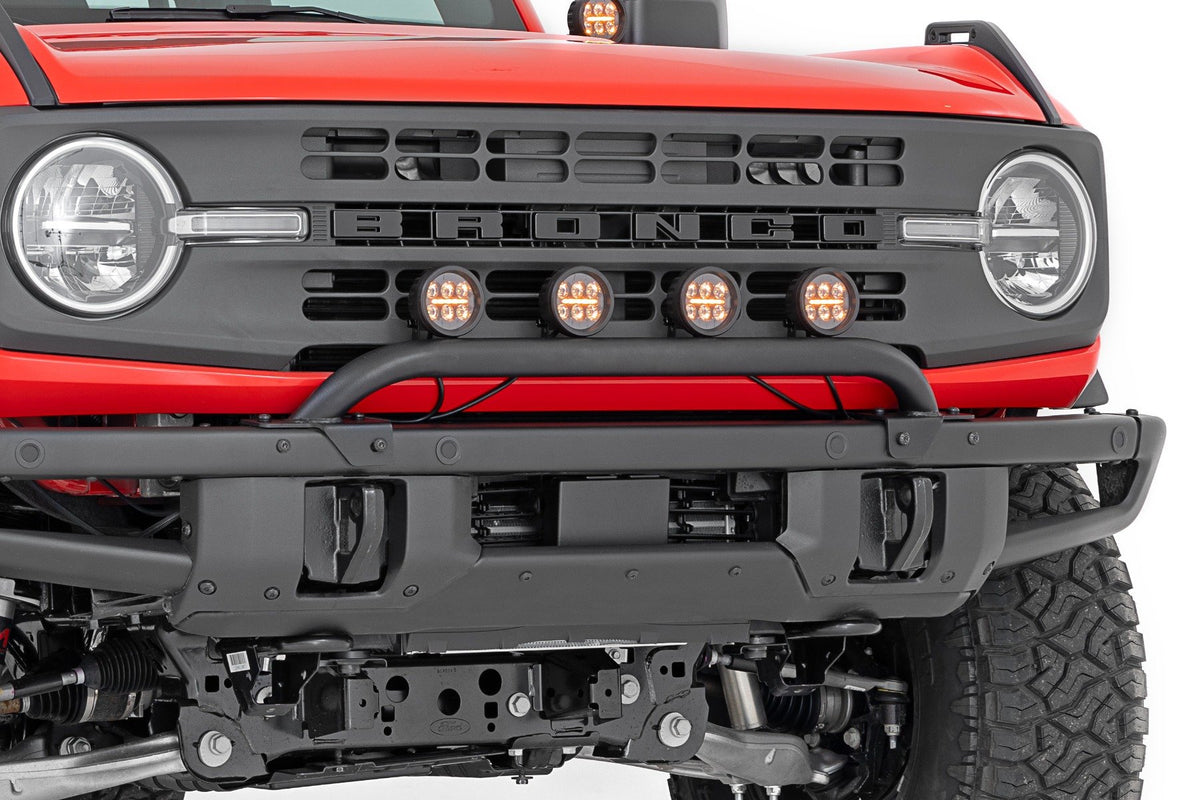 Light Bar Mount | 3.5&quot; Round LED (Quad) | Black | Amber DRL | OE Modular Steel | Ford Bronco (21-24)