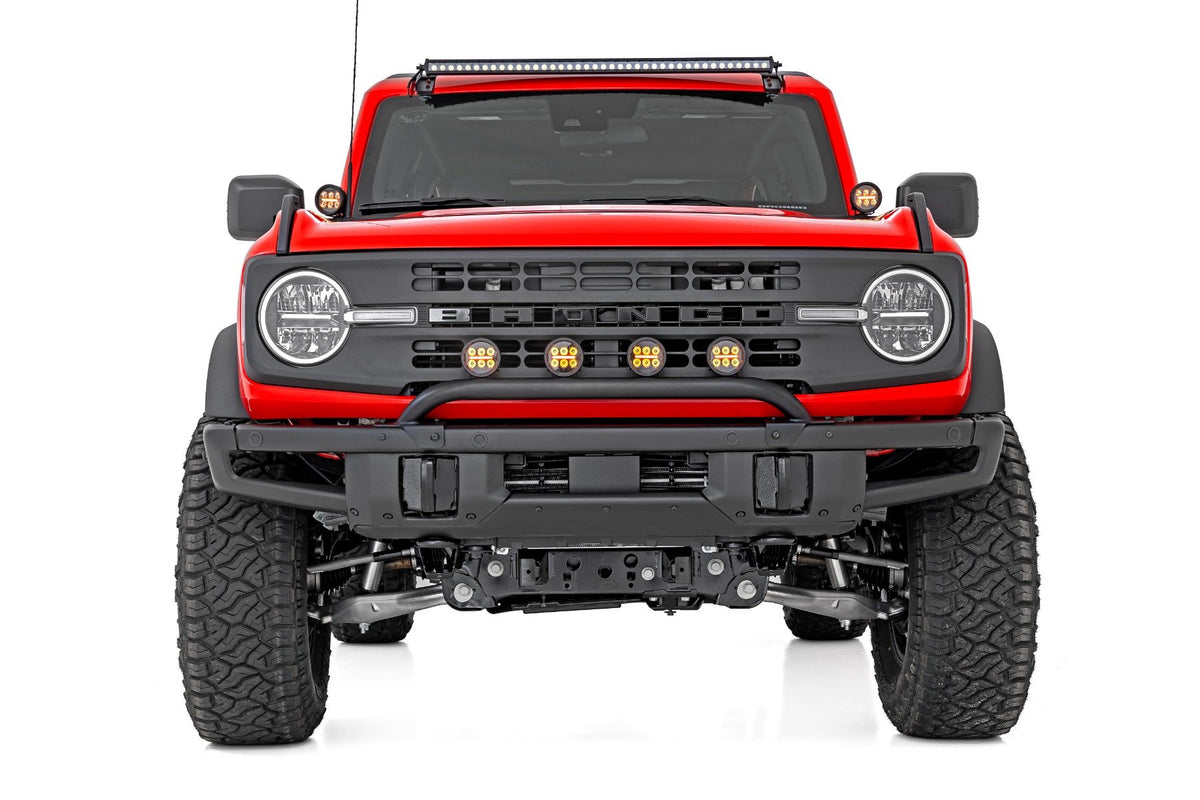 Light Bar Mount | 3.5&quot; Round LED (Quad) | Black | Amber DRL | OE Modular Steel | Ford Bronco (21-24)