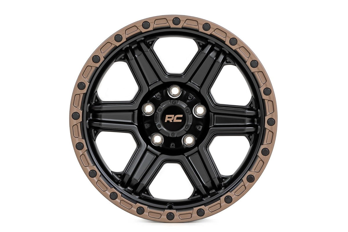 Rough Country 79 Series Wheel | One-Piece | Semi Gloss Black w/Bronze Ring | 18x9 | 6x5.5 | -12mm