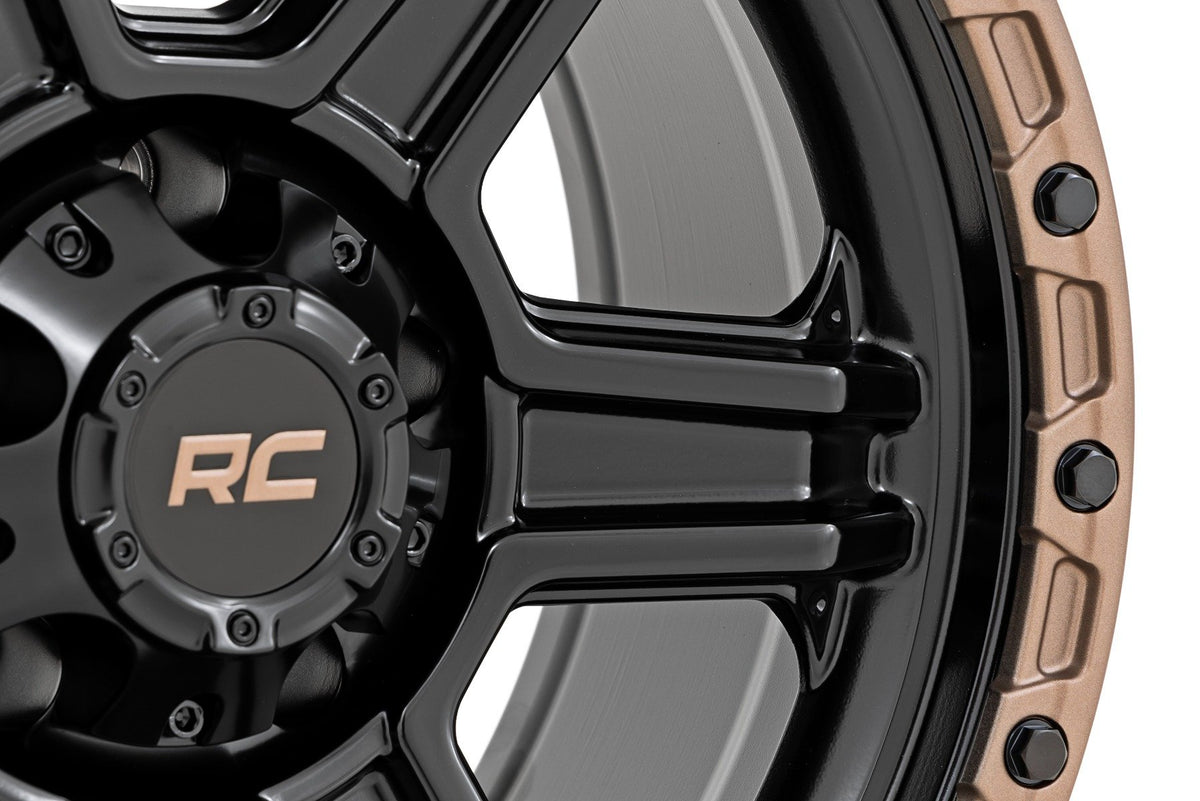 Rough Country 79 Series Wheel | One-Piece | Semi Gloss Black w/Bronze Ring | 18x9 | 6x5.5 | -12mm