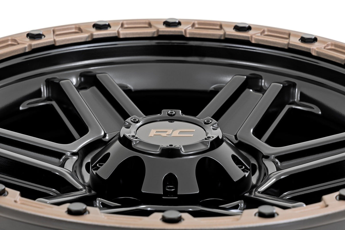 Rough Country 79 Series Wheel | One-Piece | Semi Gloss Black w/Bronze Ring | 18x9 | 6x135 | 0mm