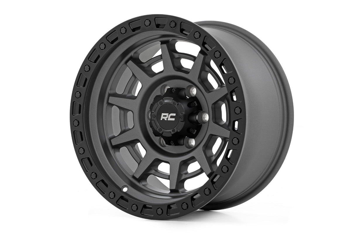 Rough Country 85 Series Wheel | Simulated Beadlock | Gunmetal Gray/Black | 17x9 | 5x4.5 | -12mm