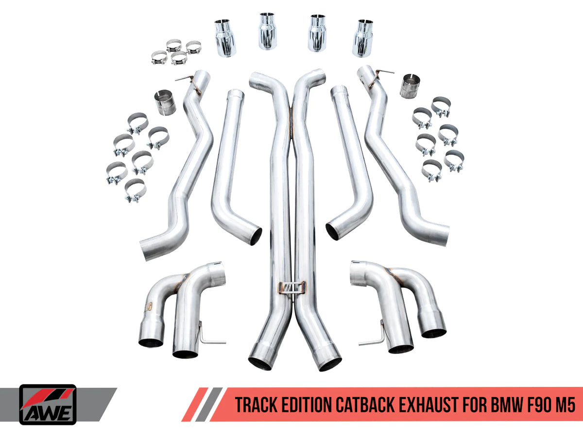 AWE Tuning 18-19 BMW M5 (F90) 4.4T AWD Cat-back Exhaust - Track Edition (Diamond Black Tips)