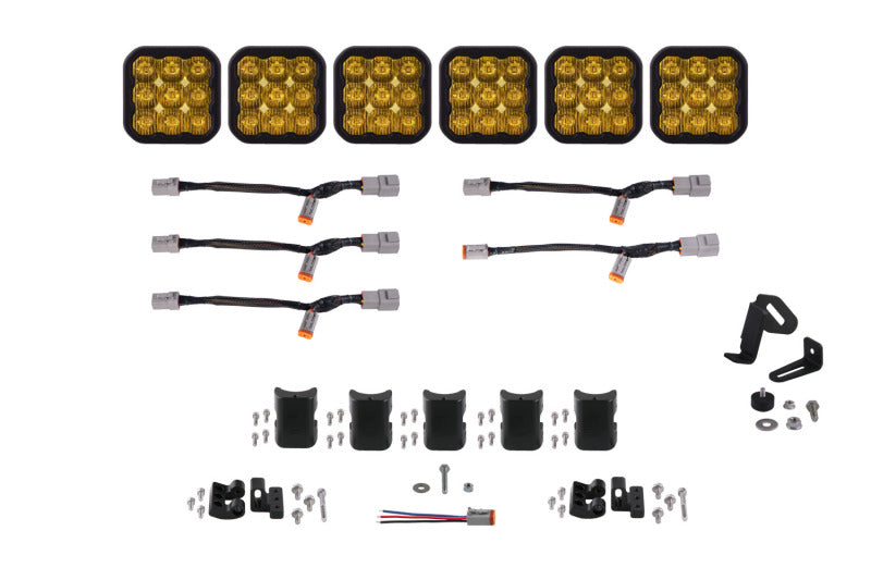 Diode Dynamics SS5 Pro Universal CrossLink 6-Pod Lightbar - Yellow Driving - DD7257