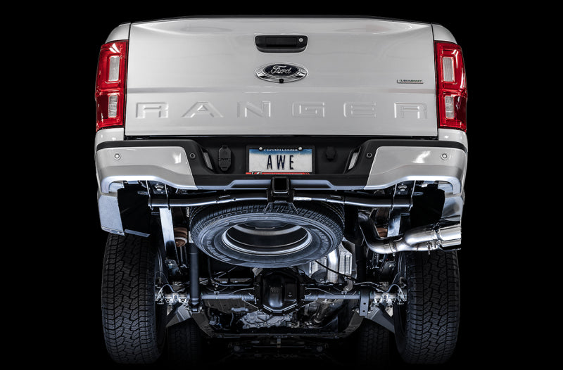 AWE Tuning 2019+ Ford Ranger 0FG Performance Exhaust System w/Chrome Silver Tips &amp; Bash Guard