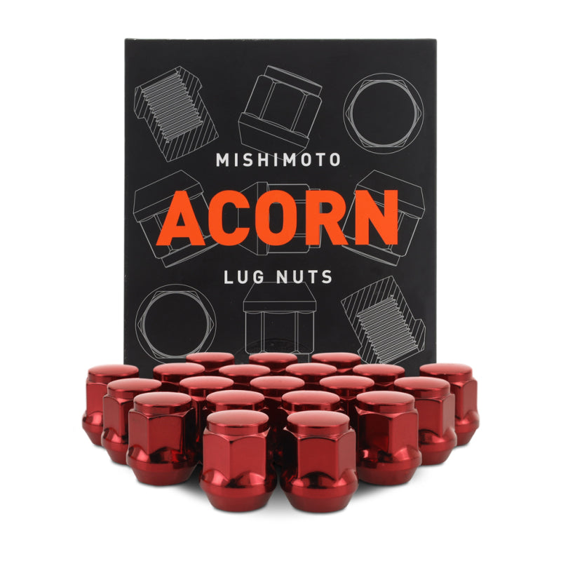 Mishimoto Steel Acorn Lug Nuts M12 x 1.5 - 20pc Set - Red - MMLG-AC1215-20RD