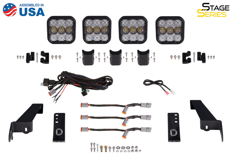 Diode Dynamics Jeep JL SS5 4-Pod CrossLink Grille Lightbar Kit Sport - Yellow Combo - DD6827