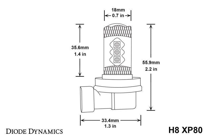 Diode Dynamics H8 XP80 LED - Cool - White (Pair) - DD0187P