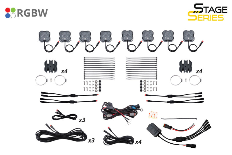 Diode Dynamics Stage Series SXS Rock Light Installer Kit - White Diffused M8 (8-pack) - DD7752