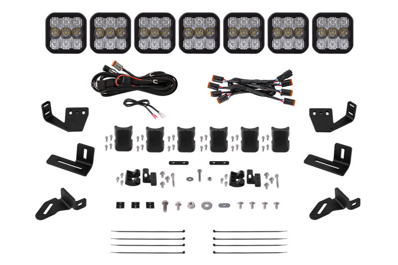 Diode Dynamics Prinsu/Sherpa Roof Racks- SS5 7-Pod CrossLink Mounting Kit - Sport White Combo - DD7824